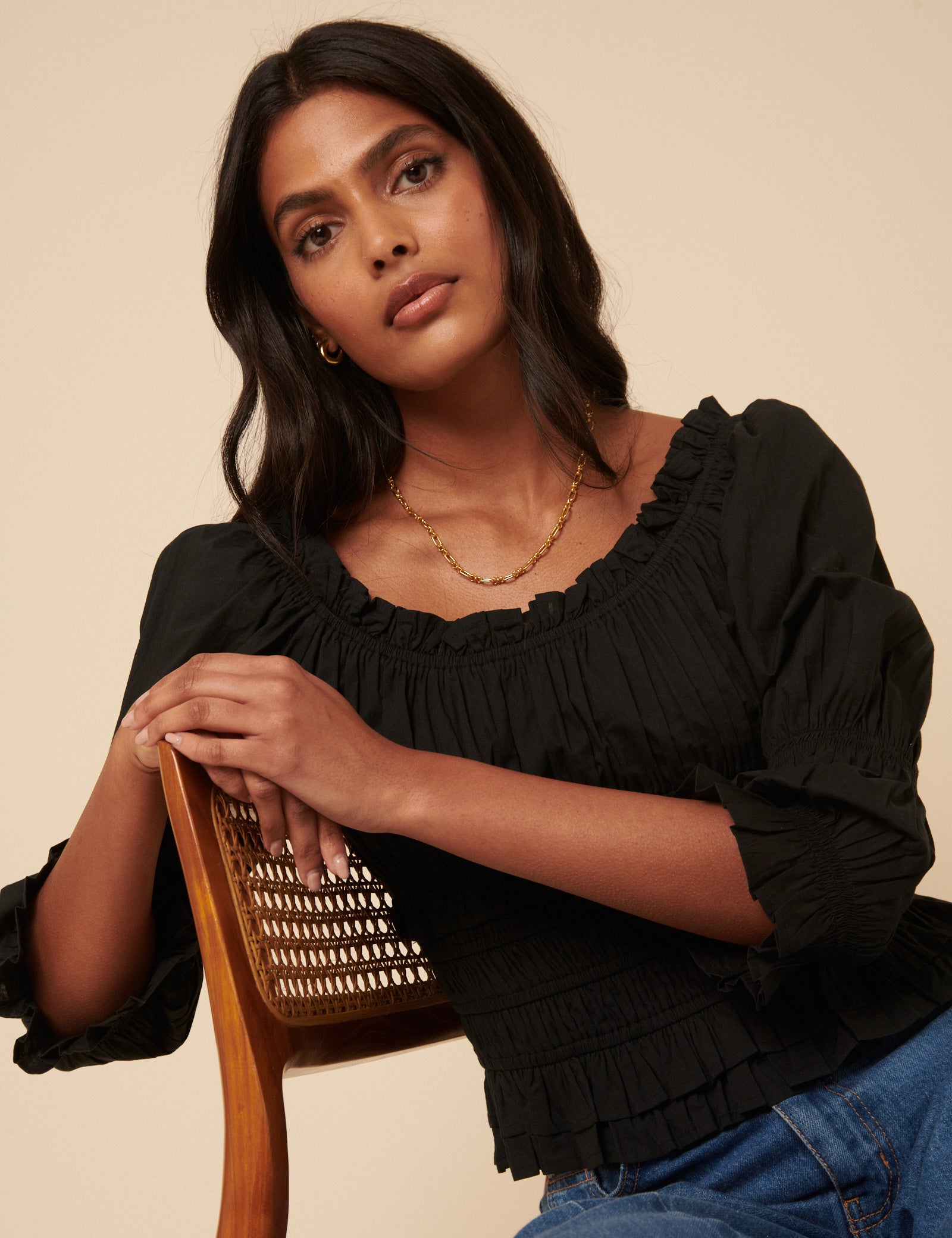 Secondary image of Black Shirred Top