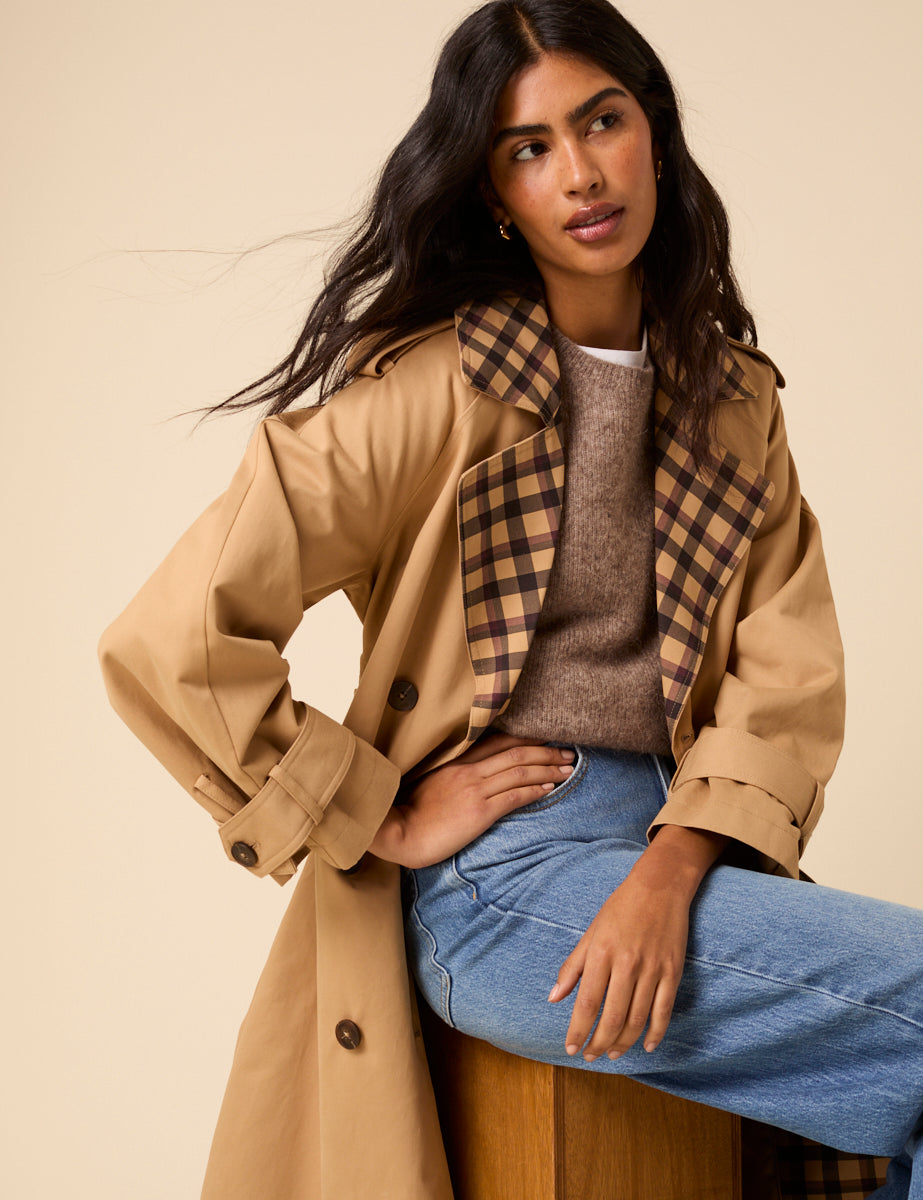 【EDIT CLOTHING】 Check wool marine coat Budock Checked Wool Blend Winter Coat - Seasalt Cornwall